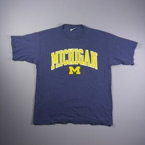 Vintage 90s Lee Sport Michigan Wolverines T Shirt Navy Blue Graphic Tee XL